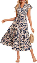 Floral Midi Dress with Drawstring Waist - Flowy Summer Midi Dress