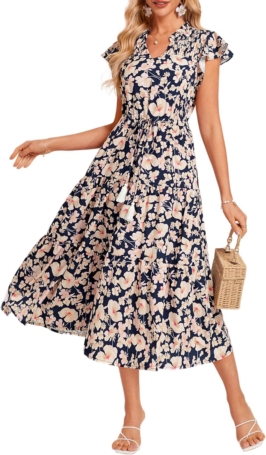 Floral Midi Dress with Pockets for Summer Weddings and More