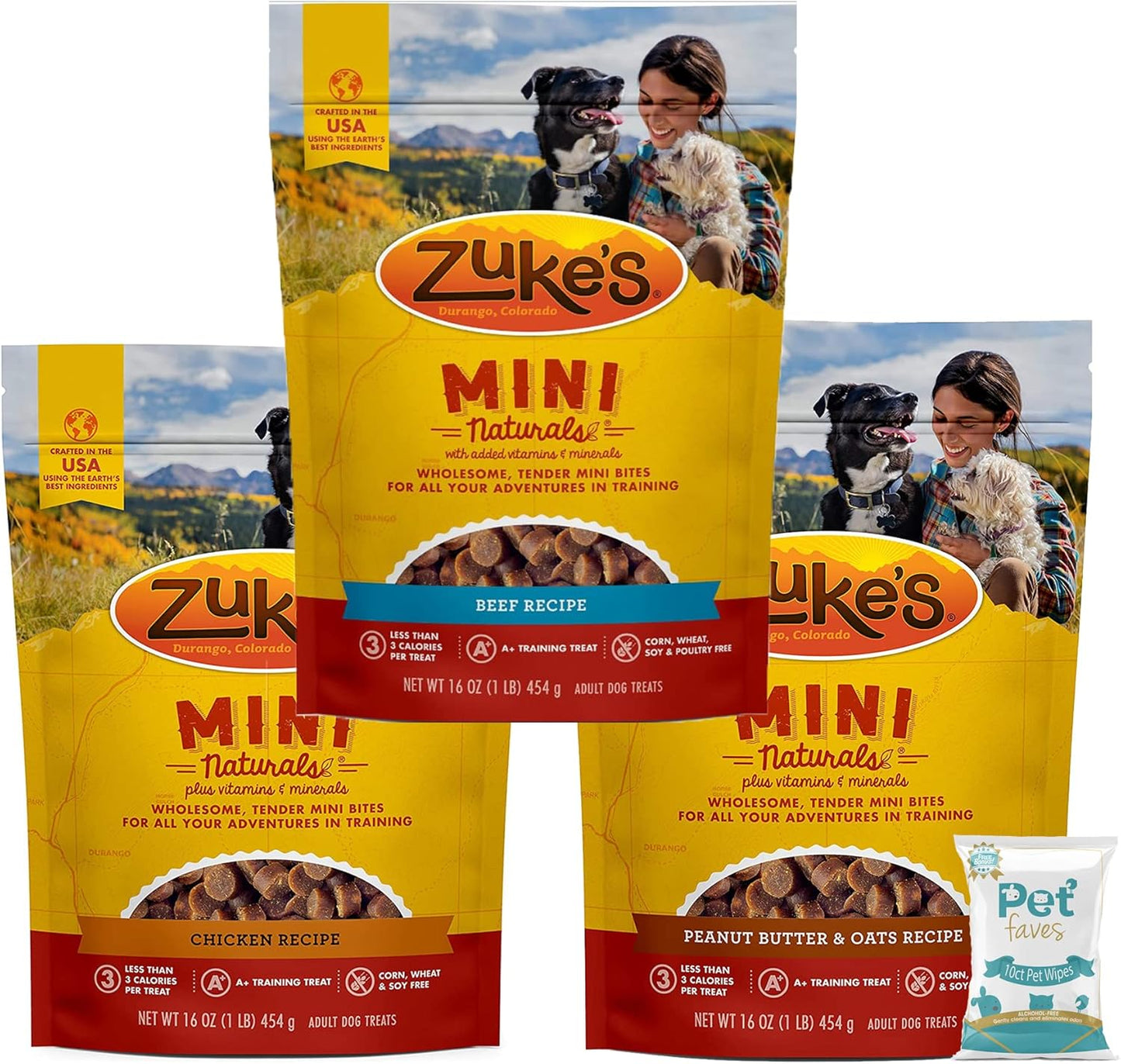 Zuke Mini Naturals Treats - Chicken, Beef, Peanut Butter Pack
