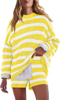 LAMISSCHE Womens Oversized Lounge Sets 2 Piece Striped Pajama Set work