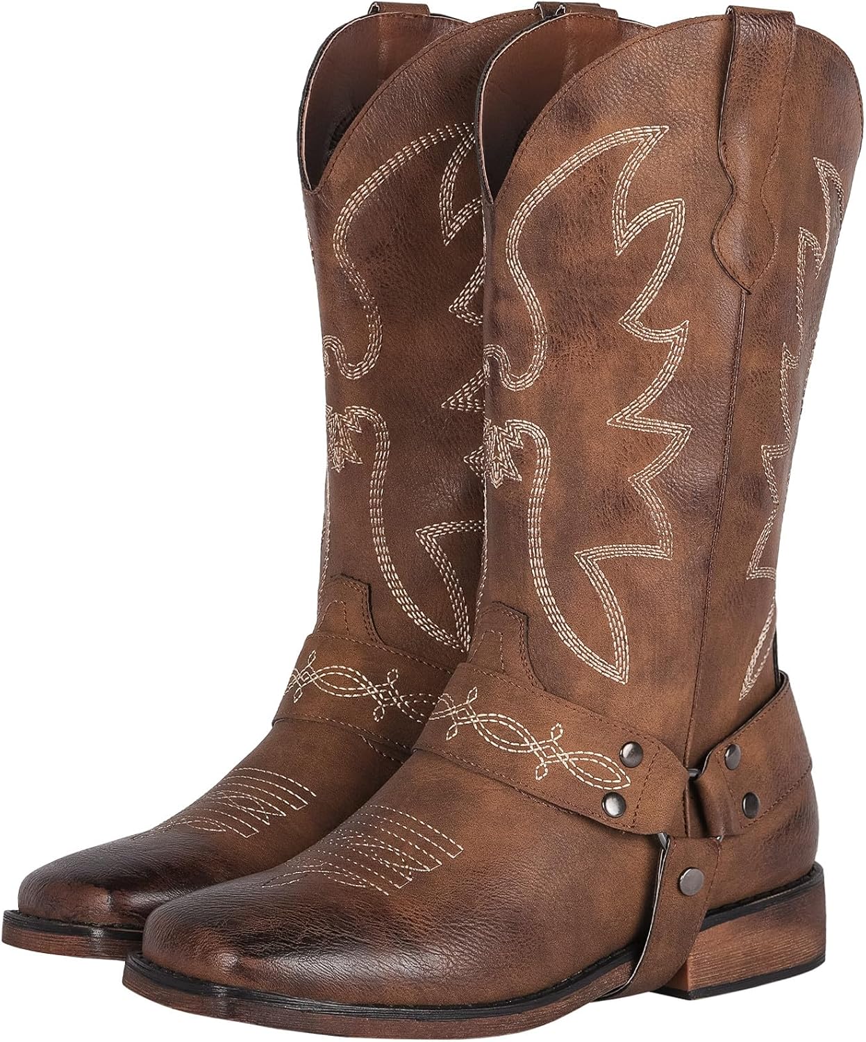 SheSole Women's Buckle Strap Wide Calf Cowboy Boots for Style