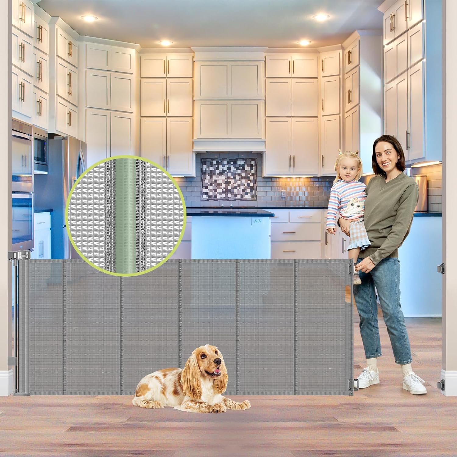 Reinforced 80 Inch Extra Wide Retractable Dog Gate for Safety
