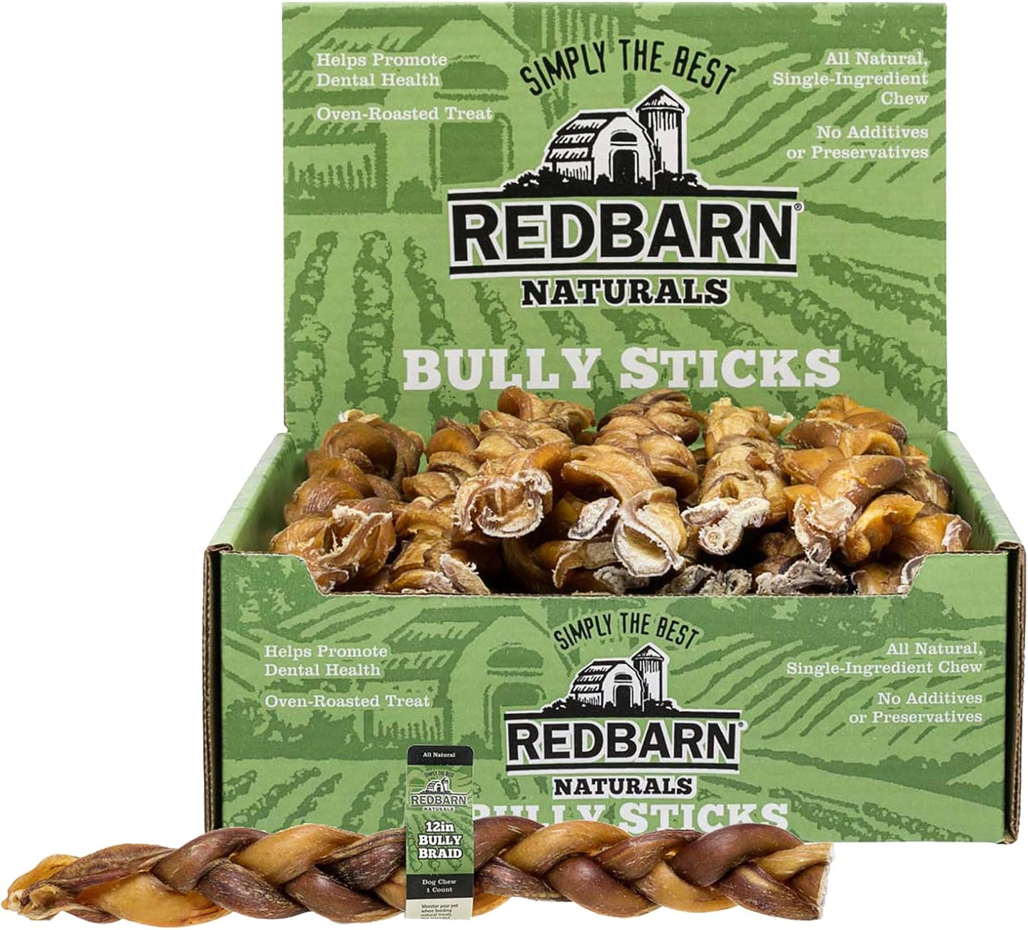 12in Braided Bully Sticks for Dogs - Natural Chew Treats