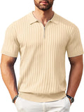 COOFANDY Men's Zipper Polo Shirt - Comfortable Ribbed Knit Style