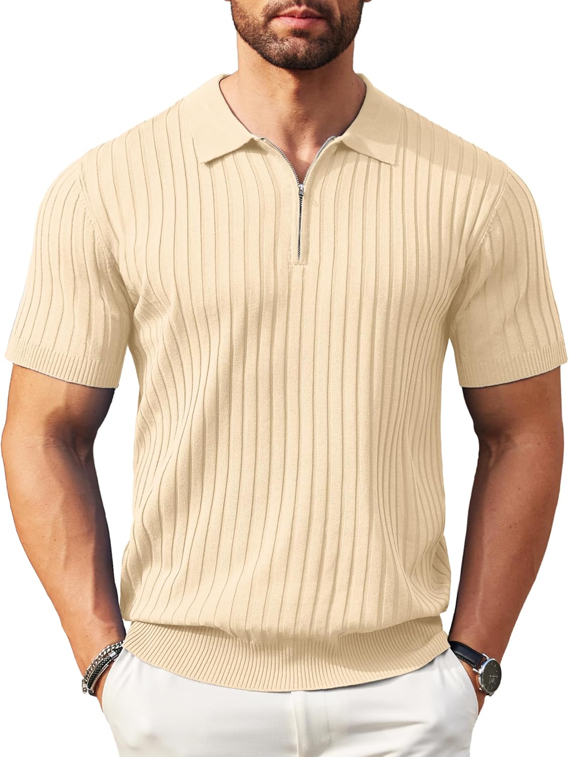 Stylish Zipper Polo Shirt for Men - Casual Golf Knit T Shirts