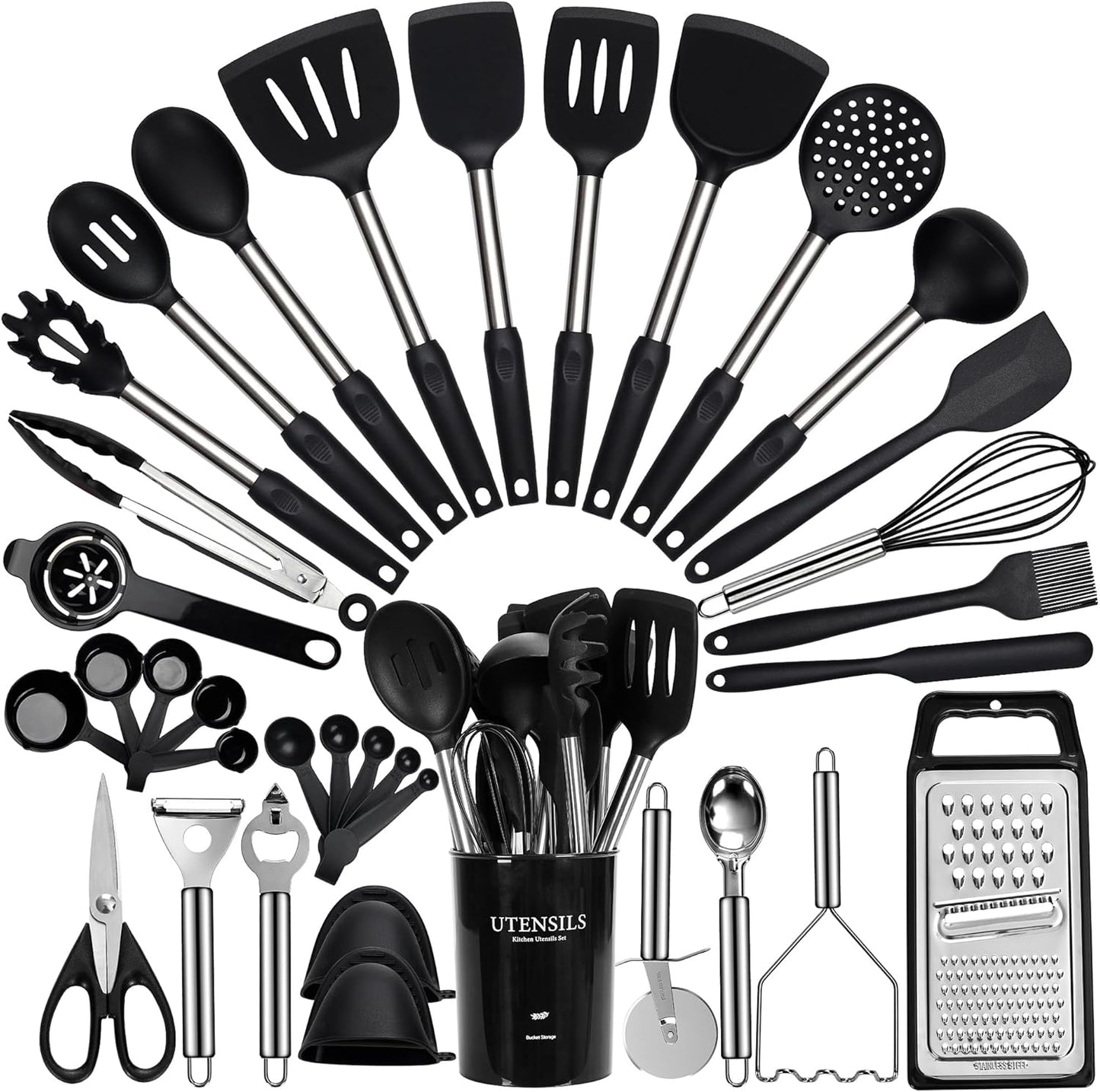Large Cooking Utensils Set with Holder for Every Kitchen Need