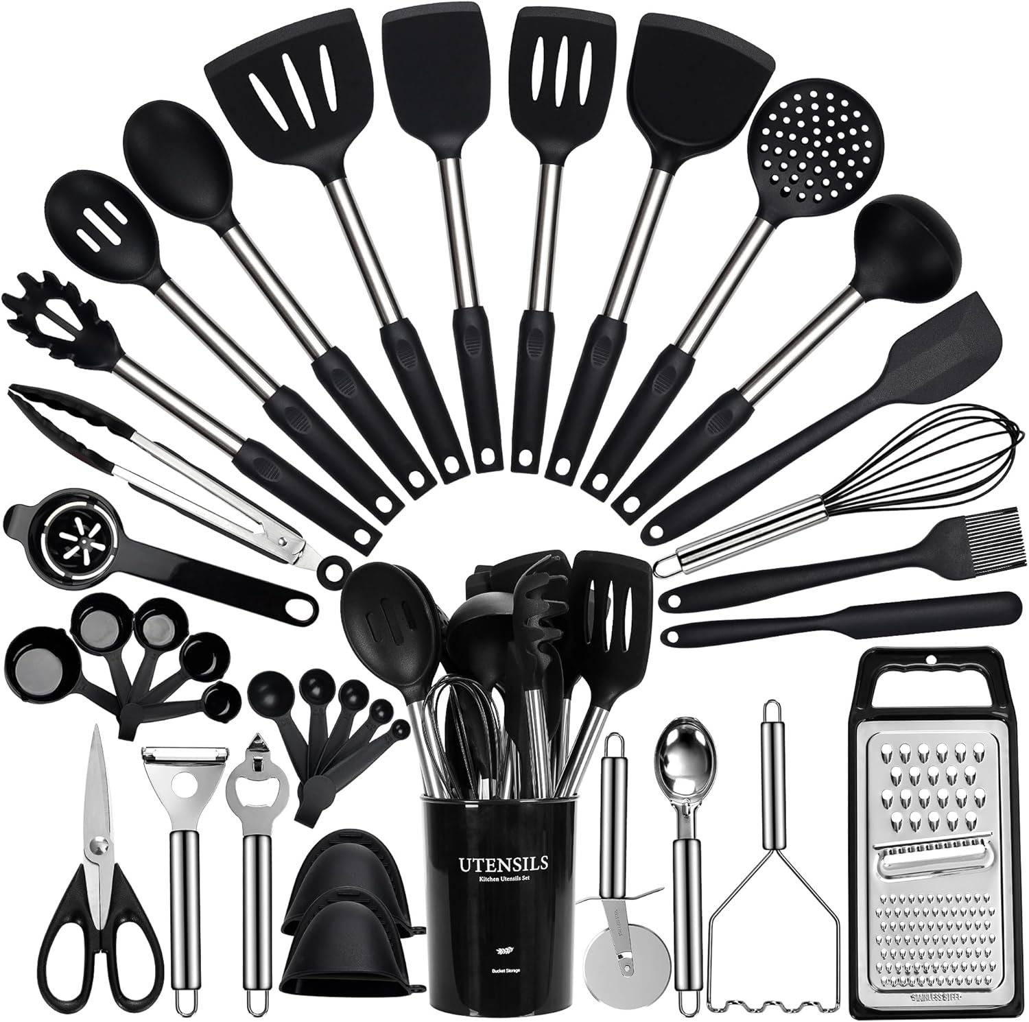 Large Cooking Utensils Set with Holder for Every Kitchen Need