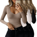 Huukeay Ribbed Sweetheart Neckline Long Sleeve Tops - 3 Pack