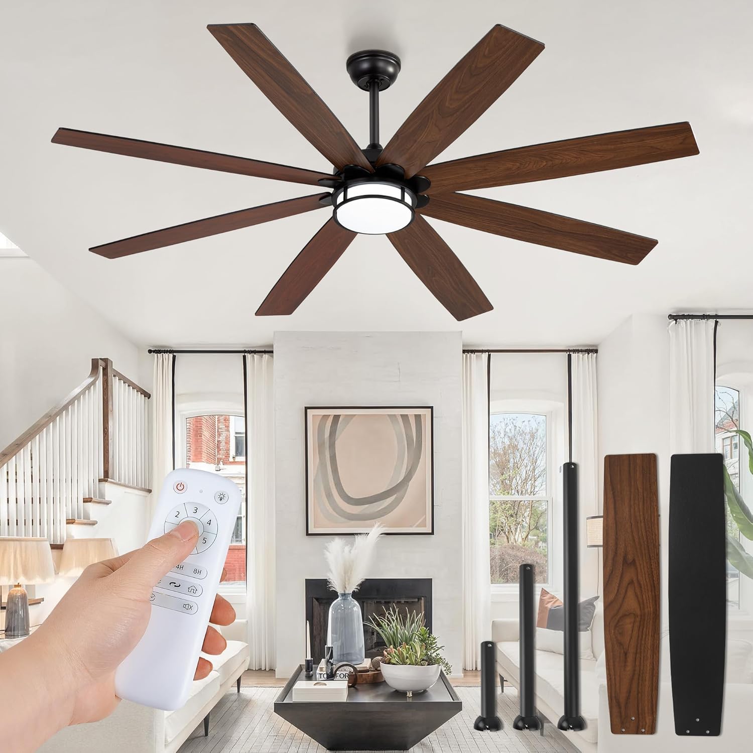 65 Inch Ceiling Fan with Lights and Remote for Modern Homes