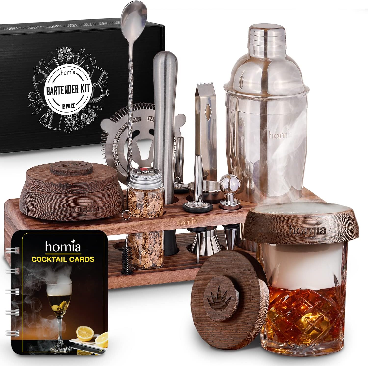 Homia Bartender Kit: Whiskey Smoker, 13 pcs - Essential Bar Tools