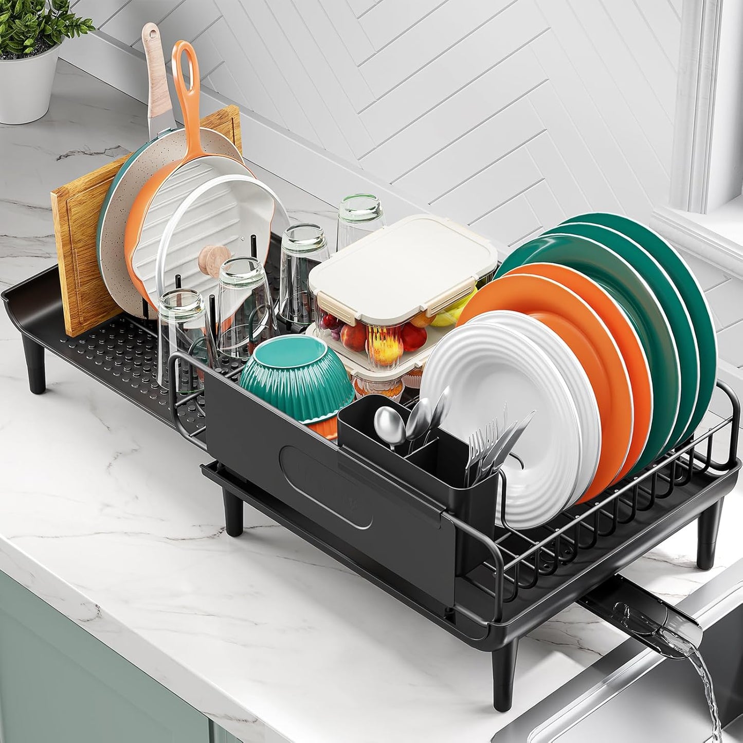 Large Extendable Dish Drying Rack for Kitchen Counter Organization