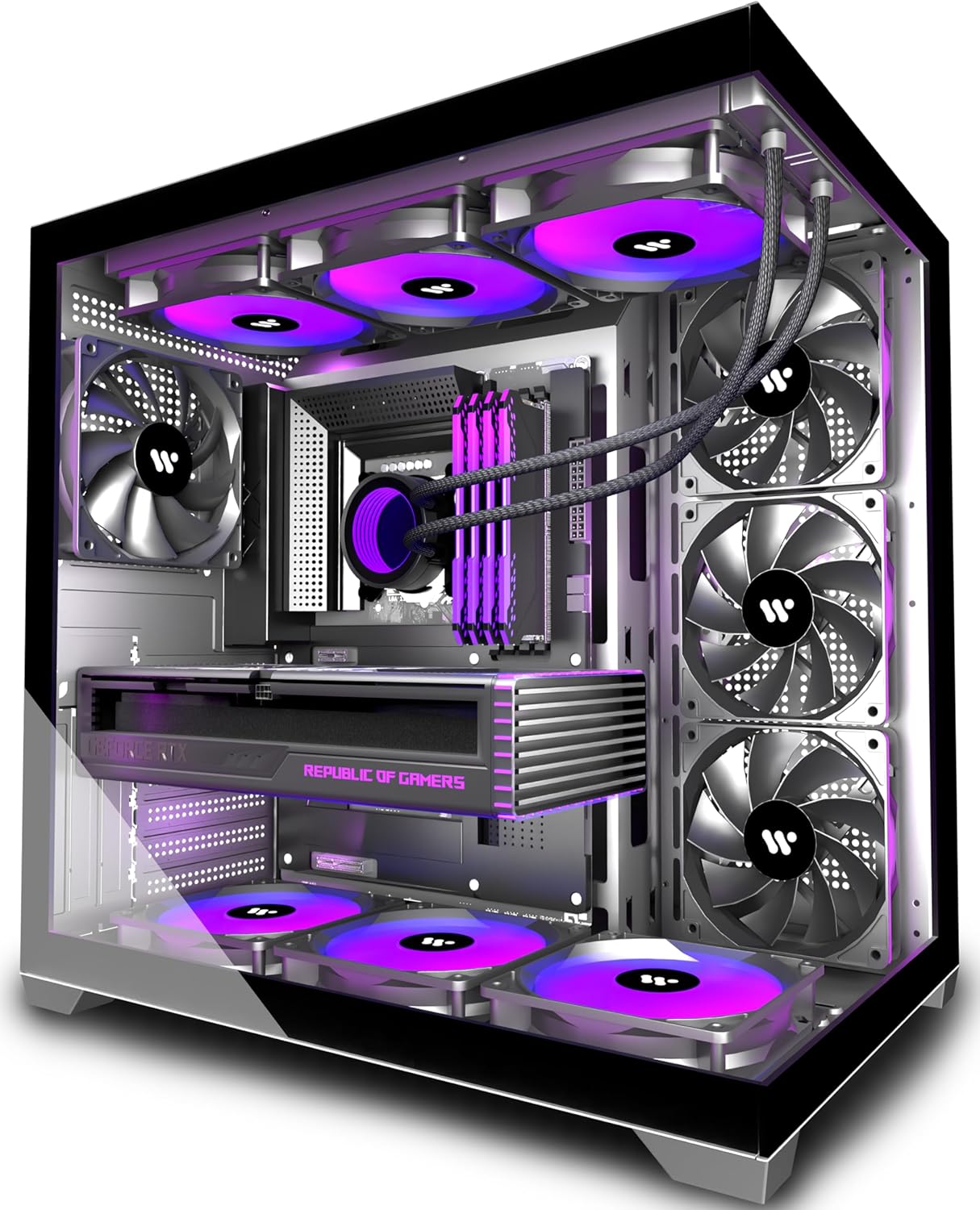 KEDIERS PC Case ATX with 4 Fans and Dual Tempered Glass Design