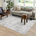 Washable Gray Rug 6x9 - Vintage Low-Pile Living Room Rug