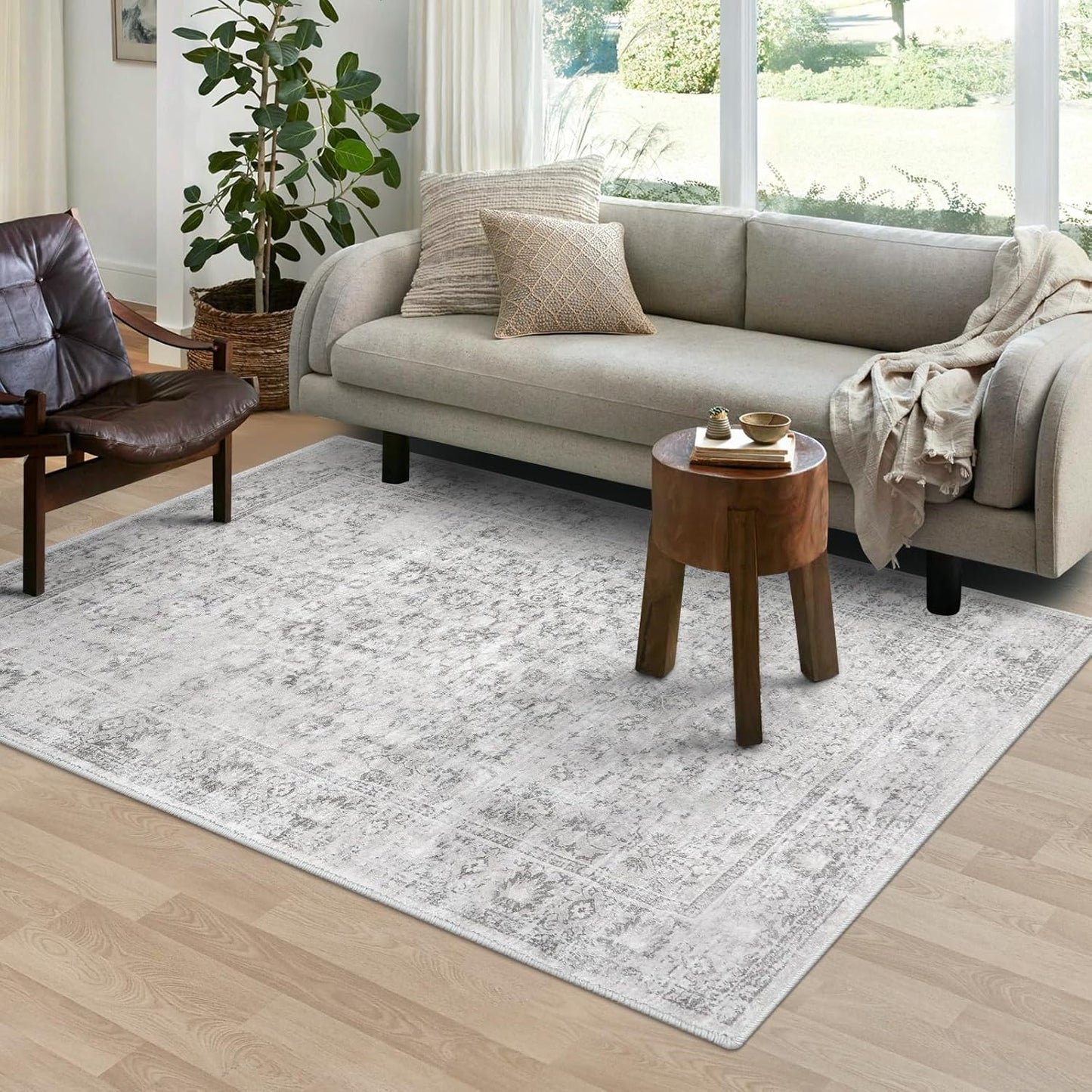 LIVEBOX Washable Gray Rug 6x9 - Vintage Soft Area Rug for Home