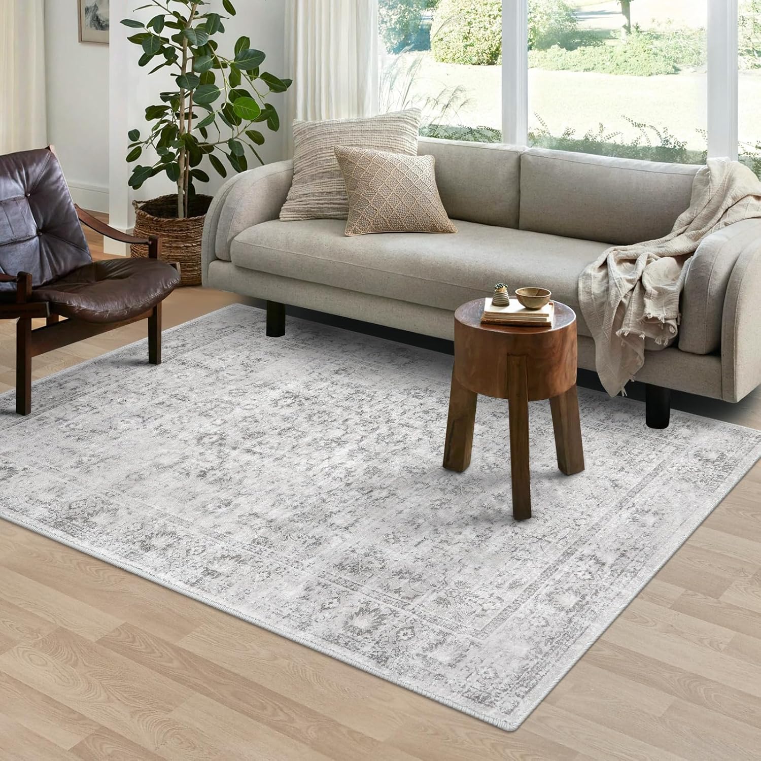 LIVEBOX Washable Gray Rug 6x9 - Vintage Soft Area Rug for Home