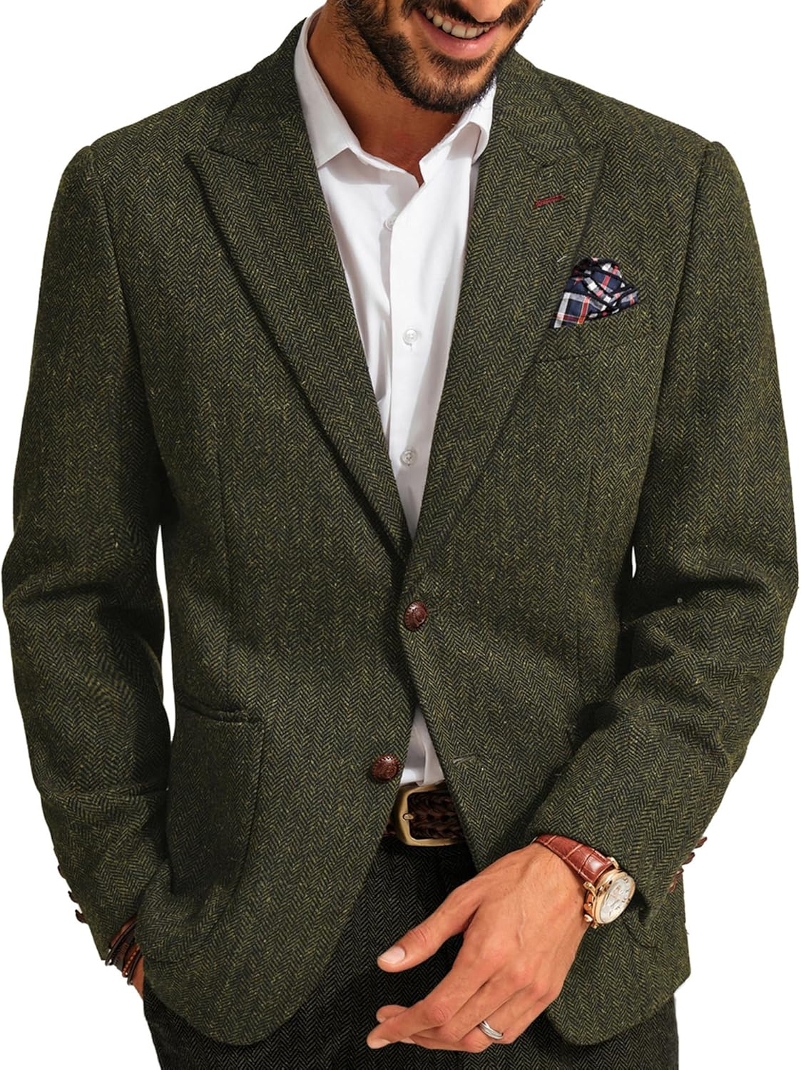 Vintage Herringbone Tweed Blazer for Men - Stylish Sport Coat