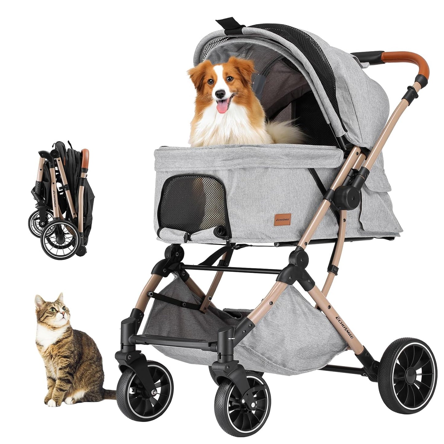 EchoSmile Small Medium Dogs Stroller for Comfortable Travel