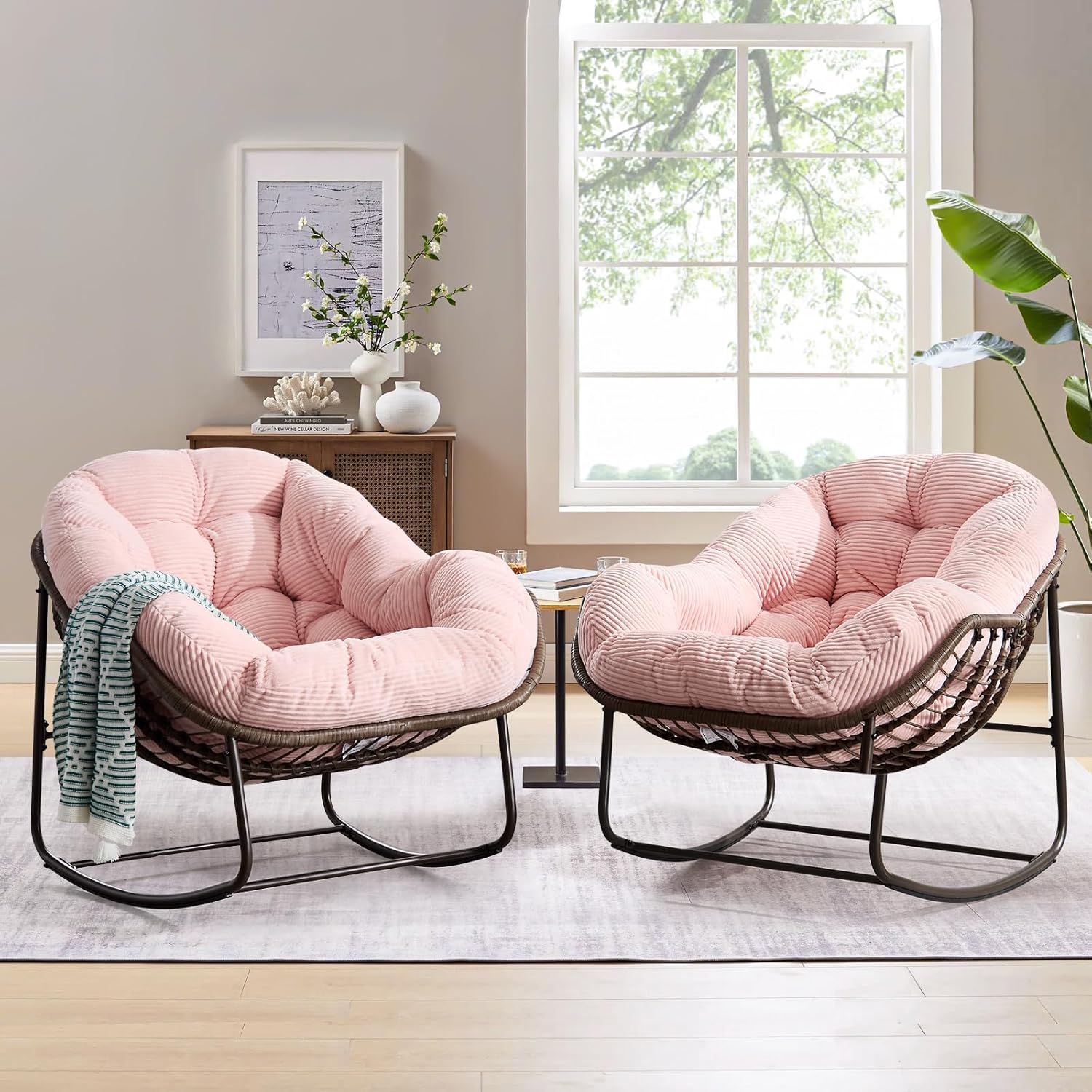 SLEERWAY Large Indoor Rocking Chair Set of 2 for Cozy Relaxation
