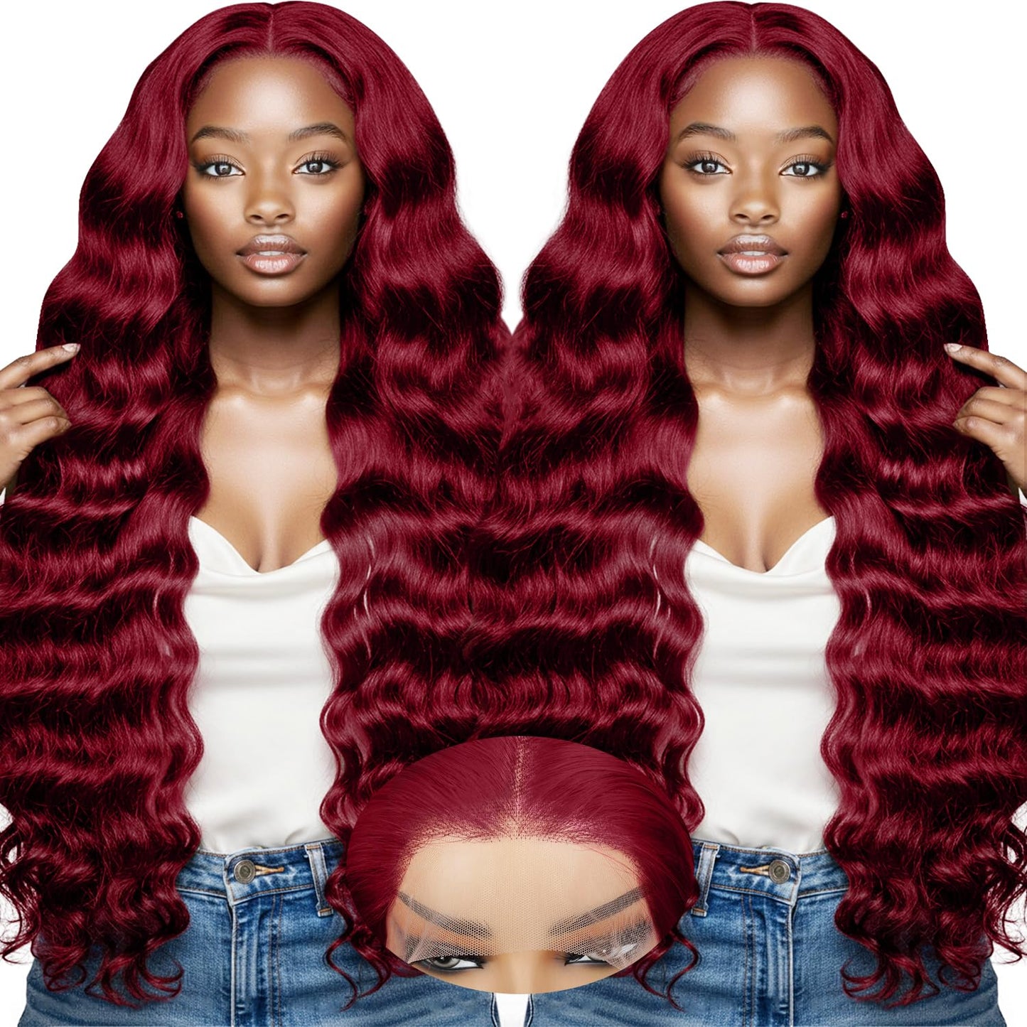 28in Burgundy Loose Wave Wig Human Hair for Black Women