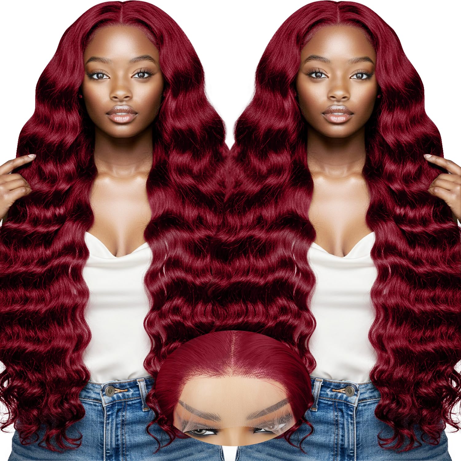 28in Burgundy Loose Wave Wig Human Hair for Black Women