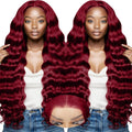 26in Burgundy Wig Human Hair 13x6 Red Lace Front Wig - Natural
