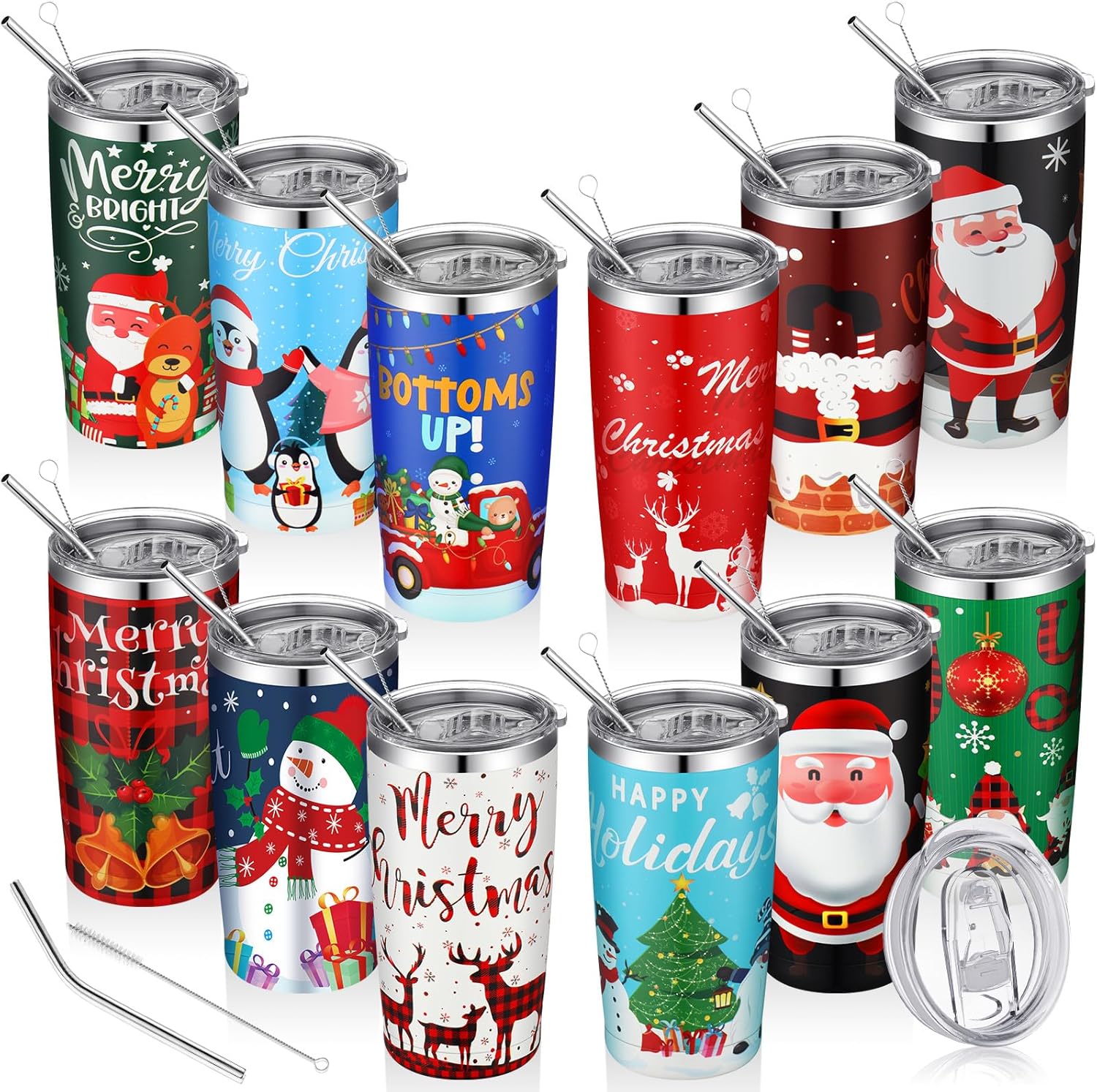 12 Pcs Christmas Tumblers for Holiday Fun and Gifting