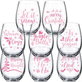 15 oz Stemless Christmas Wine Glasses 8 Pack - Pink Word Designs