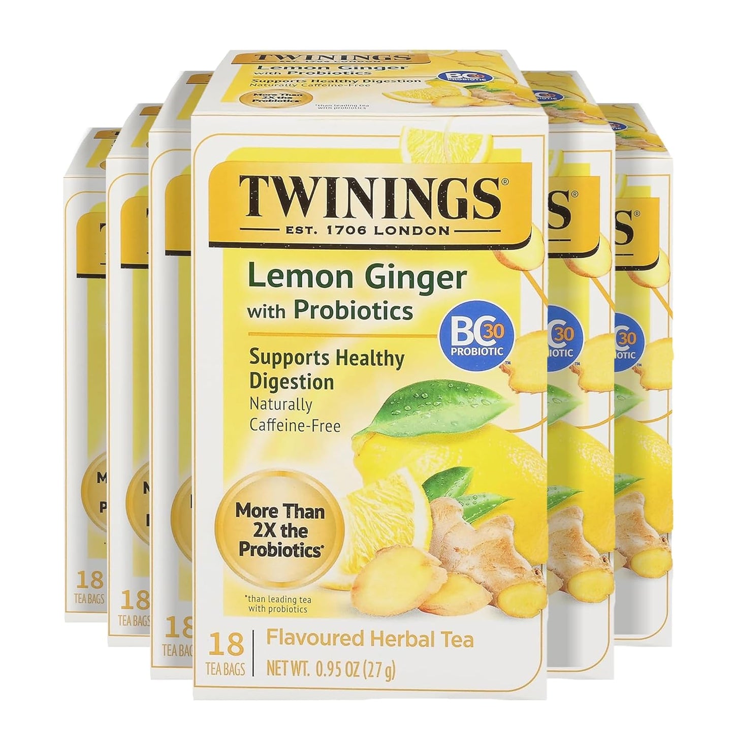 Twinings Probiotics+ Lemon & Ginger Herbal Tea for Wellness