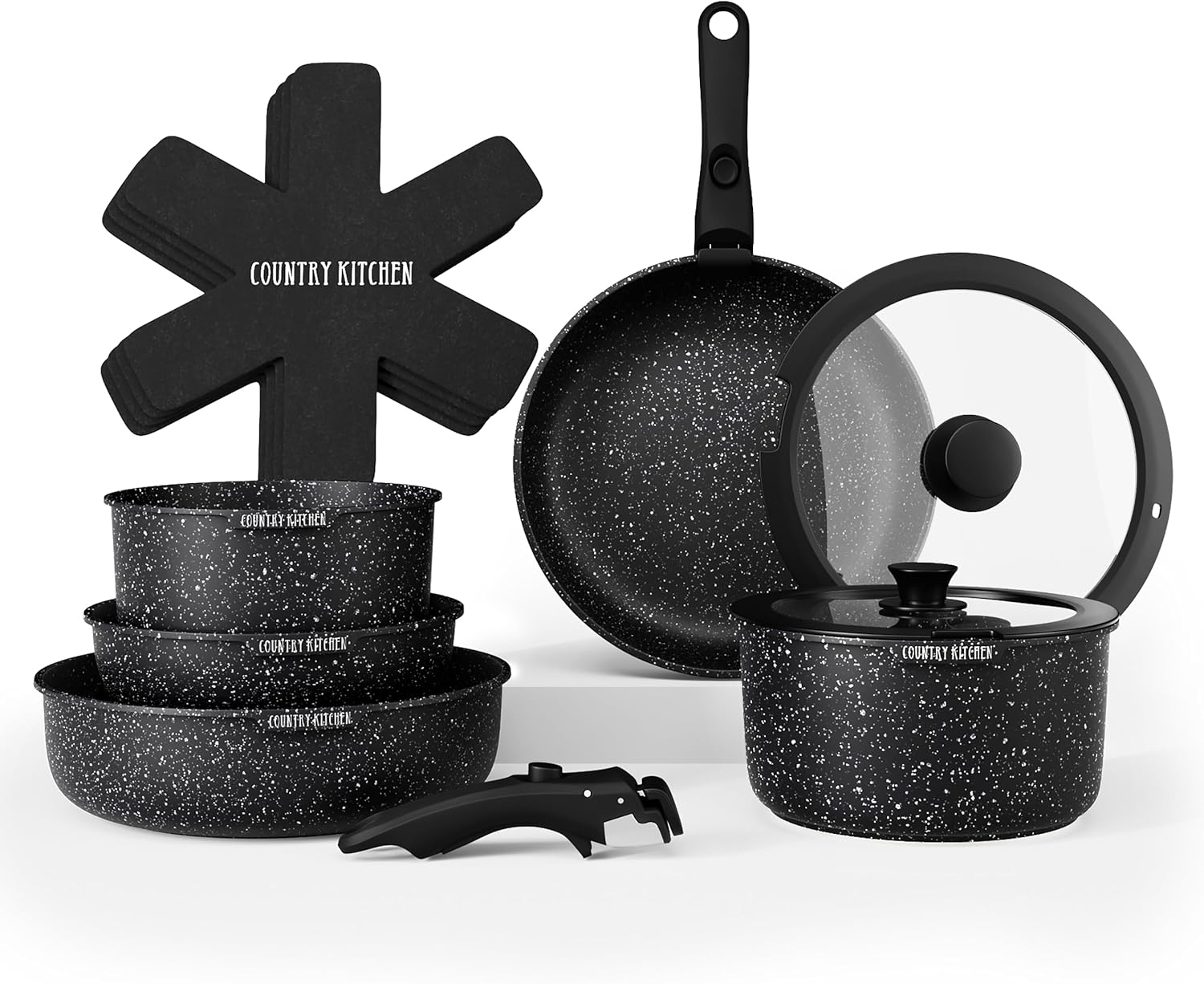Country Kitchen Cookware Set with Removable Handle for Versatility