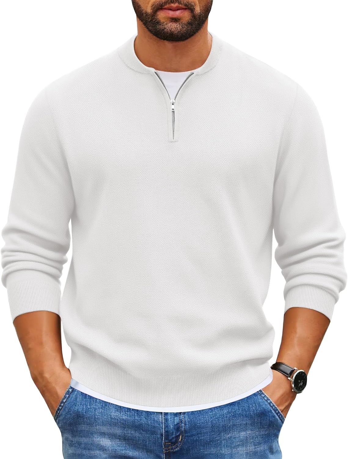 COOFANDY Mens Quarter Zip Pullover Slim Fit Knit Sweater