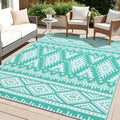 Outdoor Rug Waterproof 4x6 ft Turquoise & White - Reversible Patio Mat