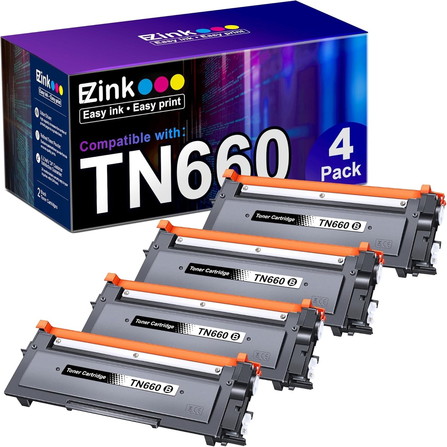 High Yield Black Toner for Brother Printers, 4 Pack