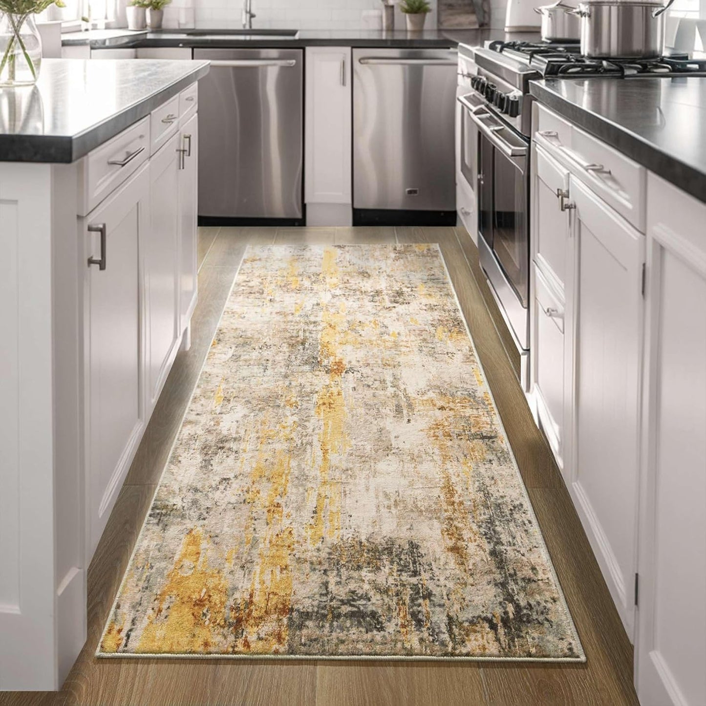 Runner Rug for Kitchen Non Slip 2ft 6in'x8ft Washable Abstract Design