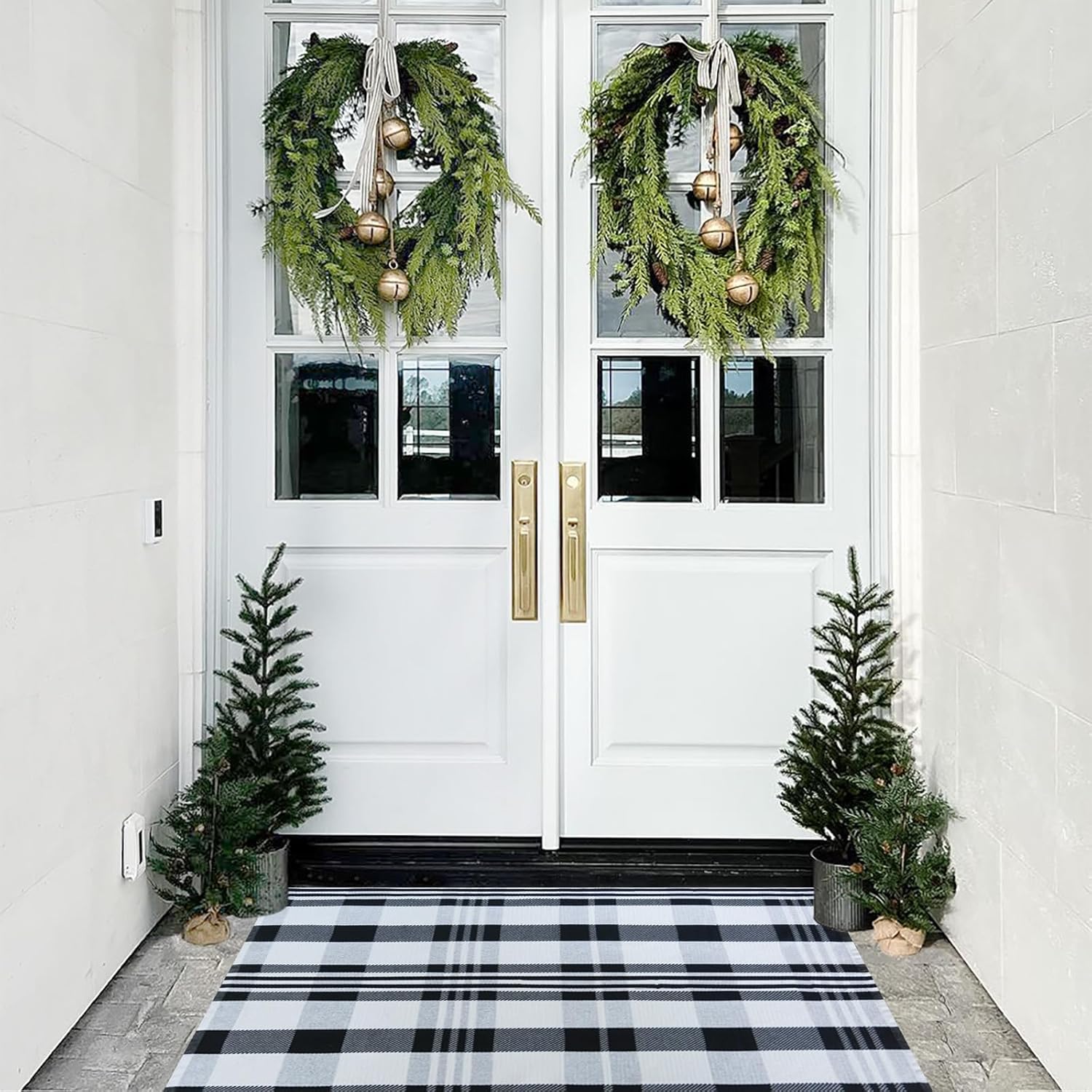Black and White Plaid Rugs for Indoor Outdoor Use, 3ftx5ft