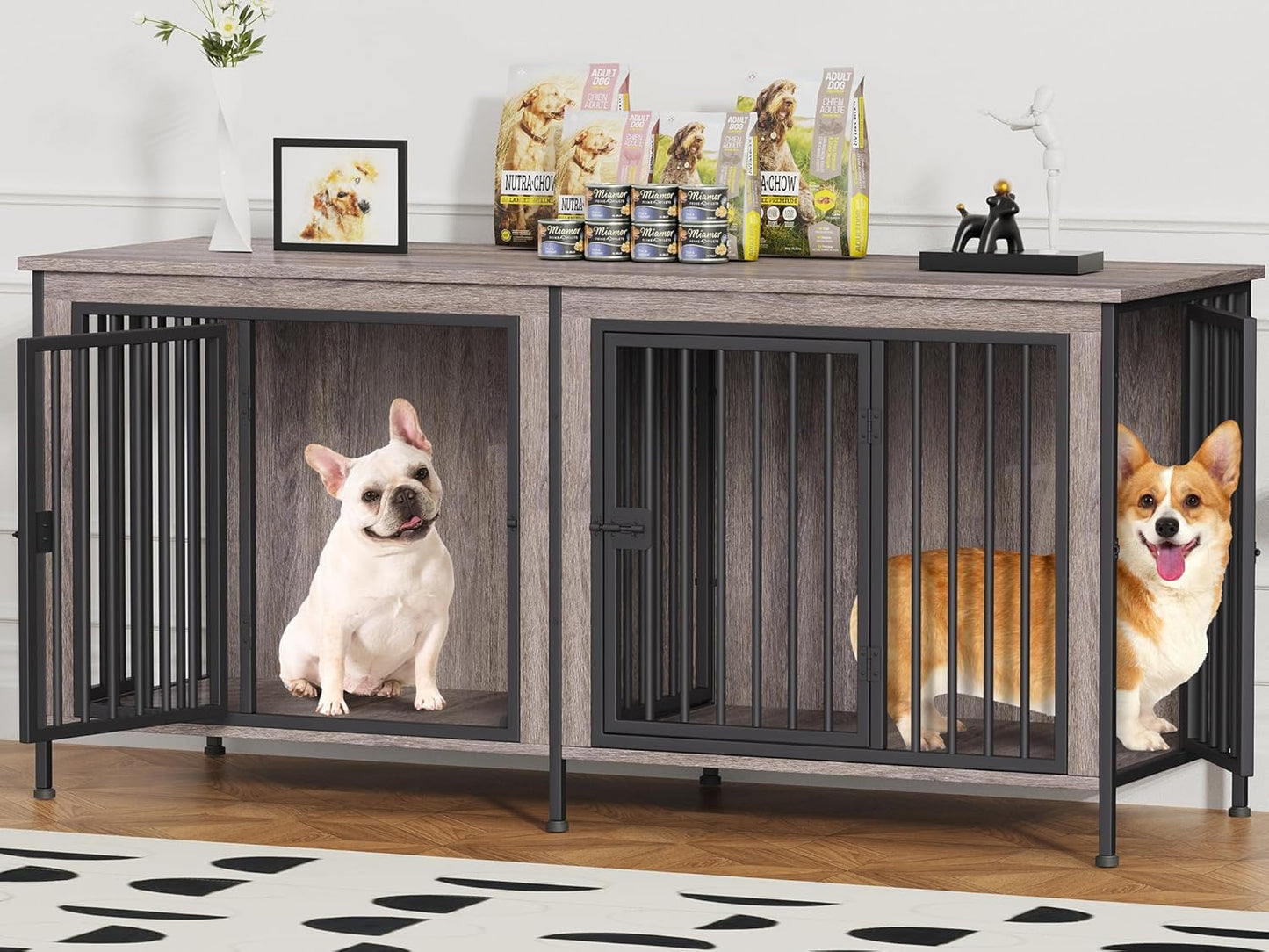 EasyCom 63 Dog Cage Furniture for 2 Pets with Divider XL