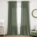 Joywell Olive Green Curtains 84 in Long Semi Sheer Linen Drapes