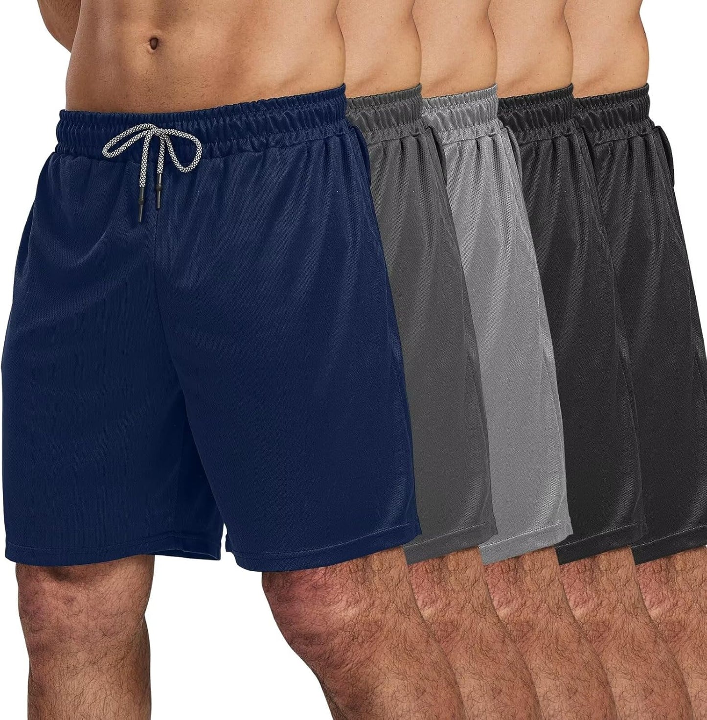 5 Pack Gym Shorts for Men with Pockets - Athletic Running Gear