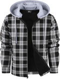 Mens Flannel Plaid Jacket Long Sleeve Fleece Sherpa Lined Warm Coat is