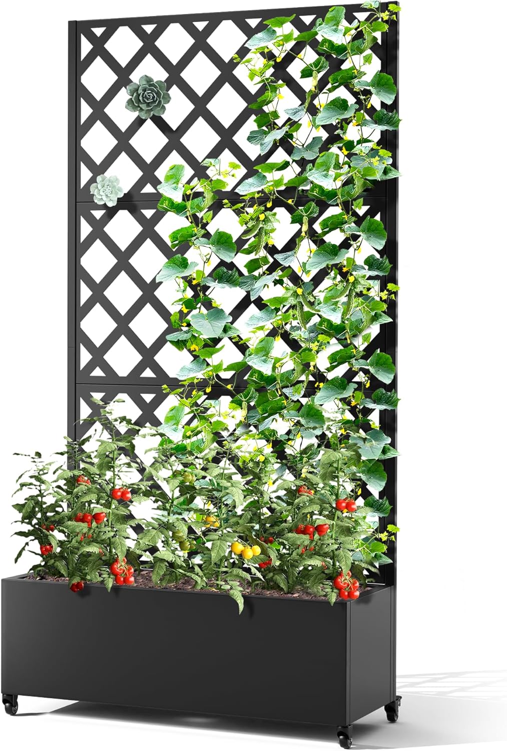 Metal Planter Box with Trellis & Wheels for Climbing Plants