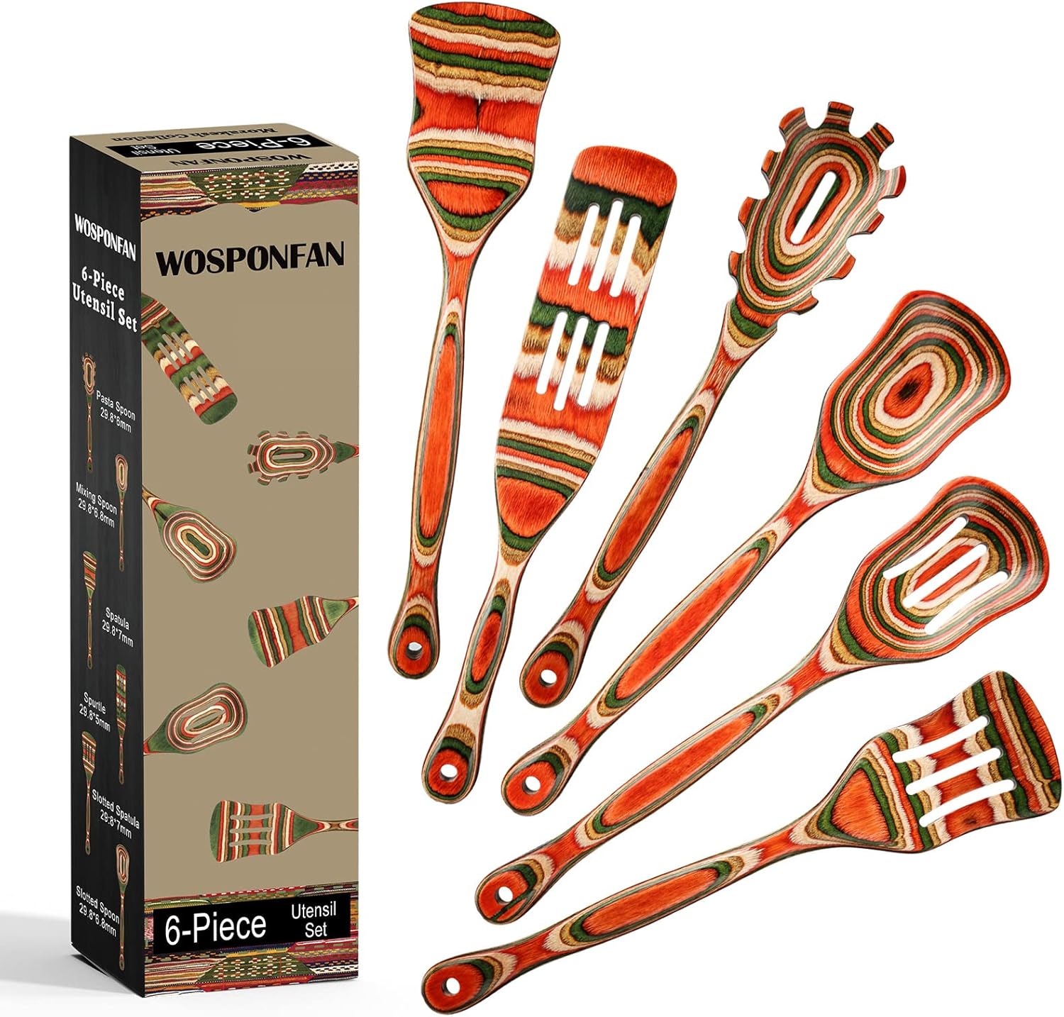 Wooden Spoons for Cooking - WOSPONFAN Kitchen Utensils Set