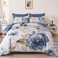 Elegant Blue Floral Queen Size Comforter Set for All Seasons