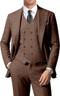 Mens Herringbone Tweed 3 Piece Suit Set - Retro Peak Lapel