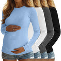 4 Pack Womens Maternity Ribbed Long Sleeve Crew Neck Shirts