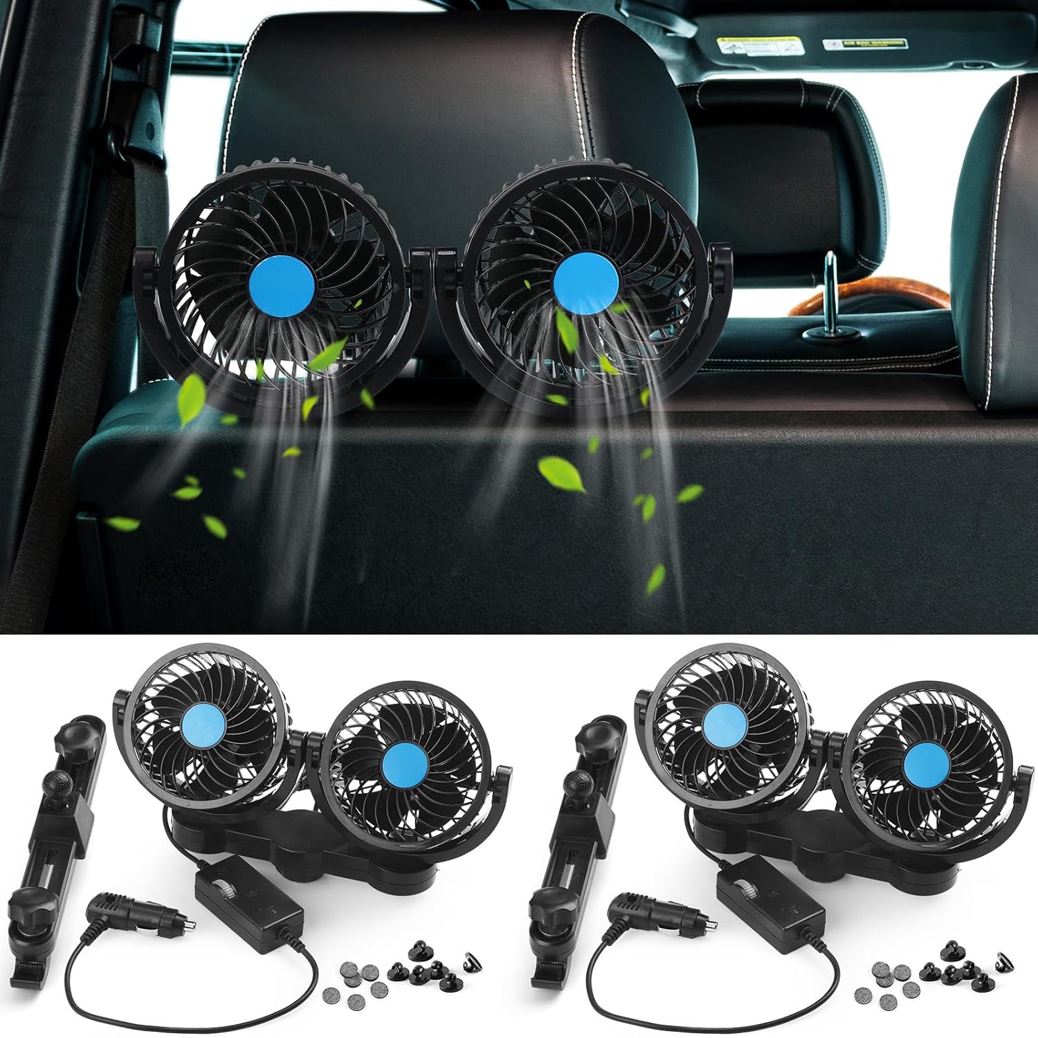 Dual Car Seat Fans for Portable USB Backseat Cooling Solution