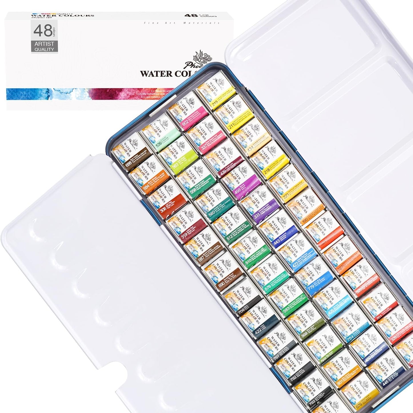 PHOENIX Artist Grade Watercolor Paint Set - 48 Colors in Tin