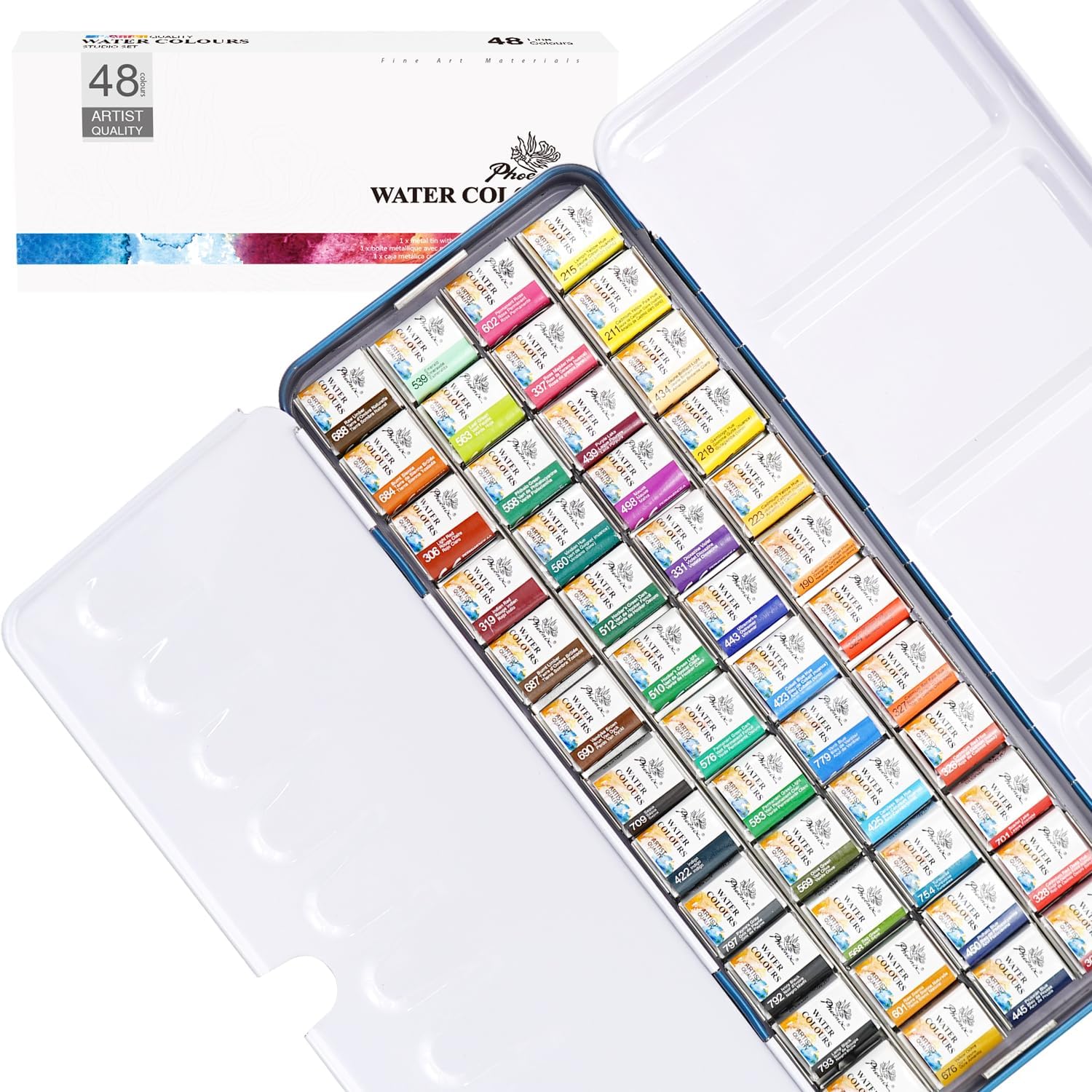 PHOENIX Artist Grade Watercolor Paint Set - 48 Colors in Tin