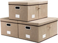 PRANDOM Jute Storage Bins with Lids 3-Pack - Foldable Khaki Cubes