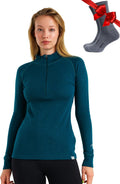 Merino Wool Base Layer Women Midweight 250 g/m2 Half Zip - Soft Warm