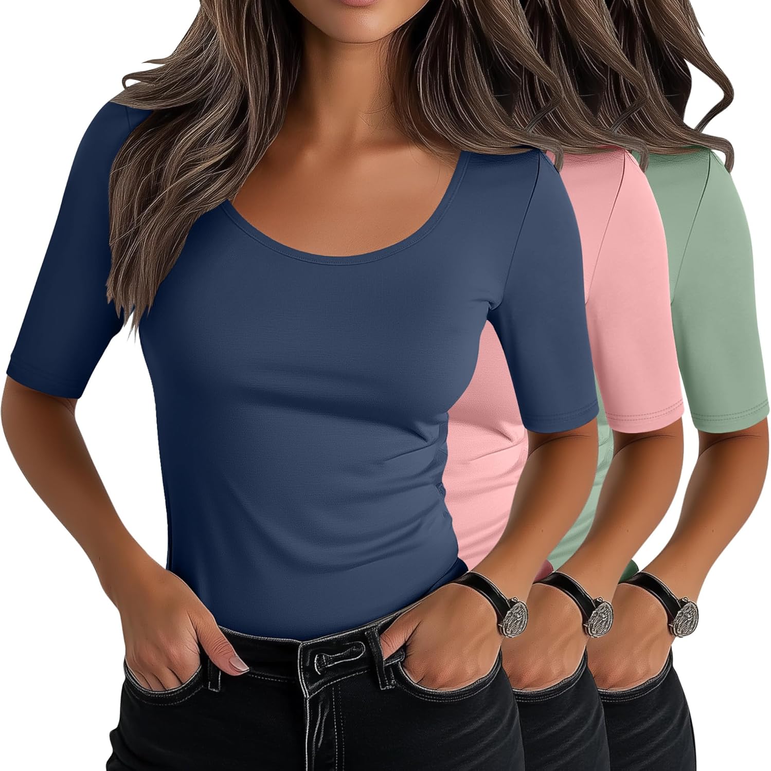 Neer Women's Scoop Neck Stretchy Tops for Casual Summer Wear