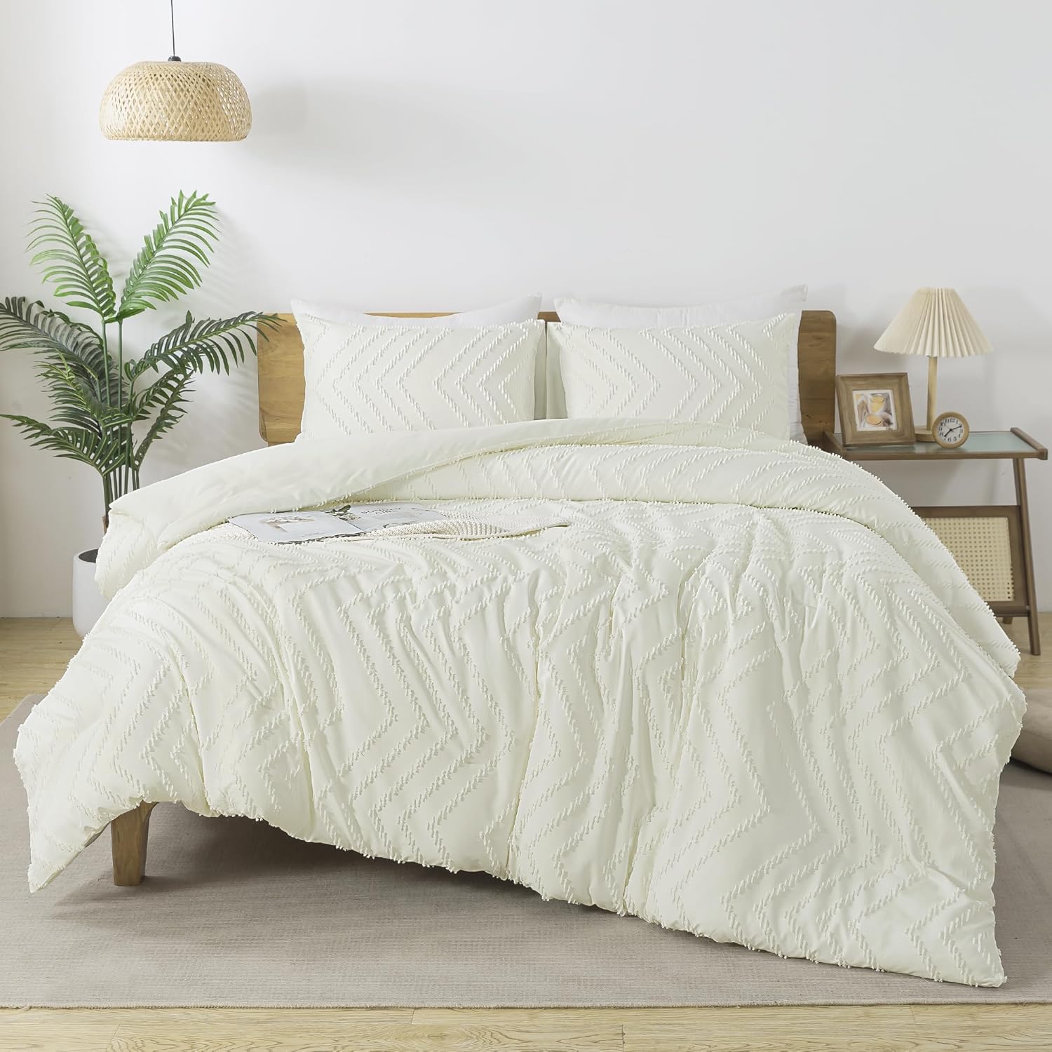 Ivory Comforter Set King Size for Cozy Bohemian Bedroom Decor